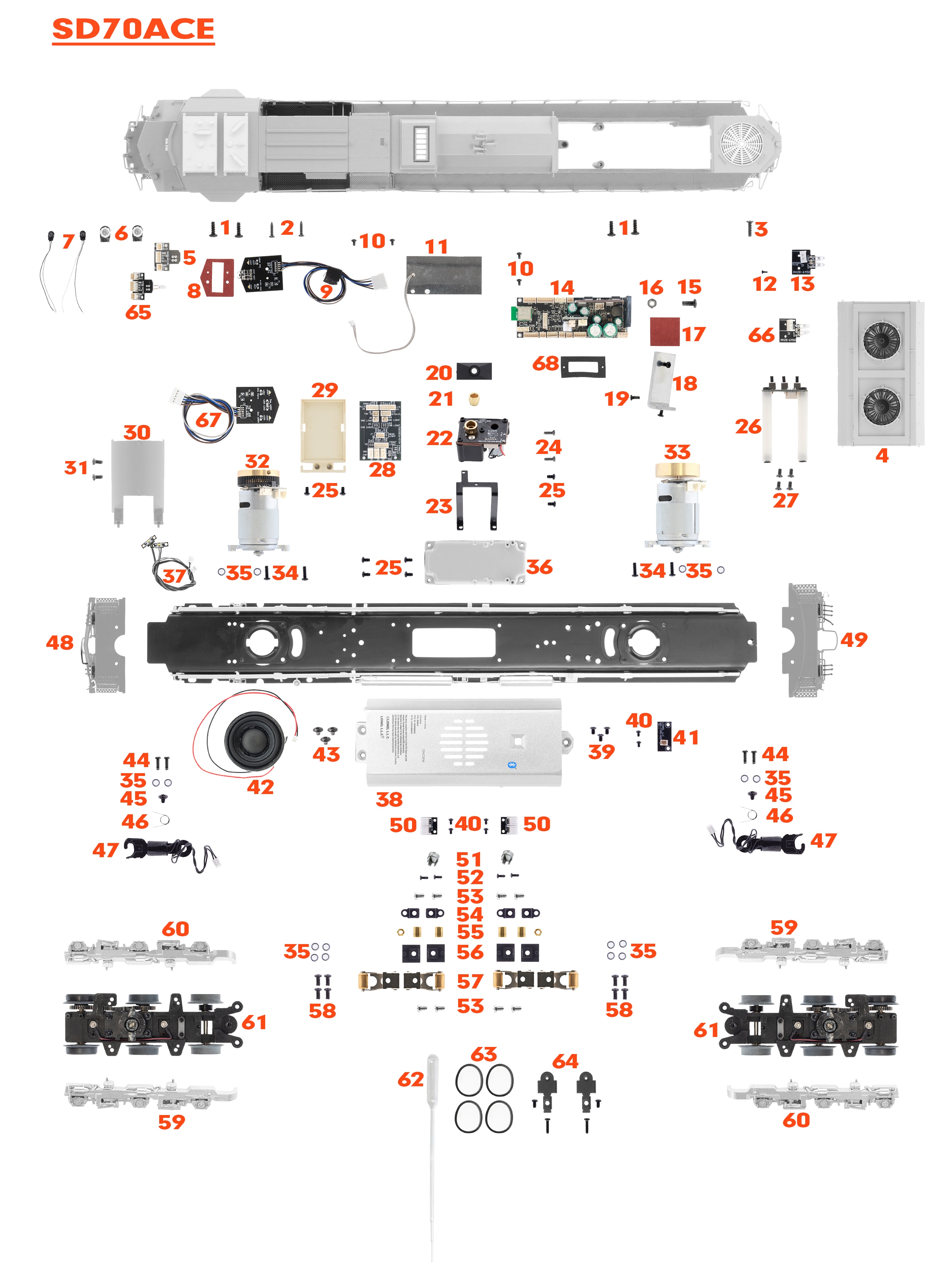 その他 saaa Lionel Liones LEGACY SD70ACE PARTS BREAKDOWN